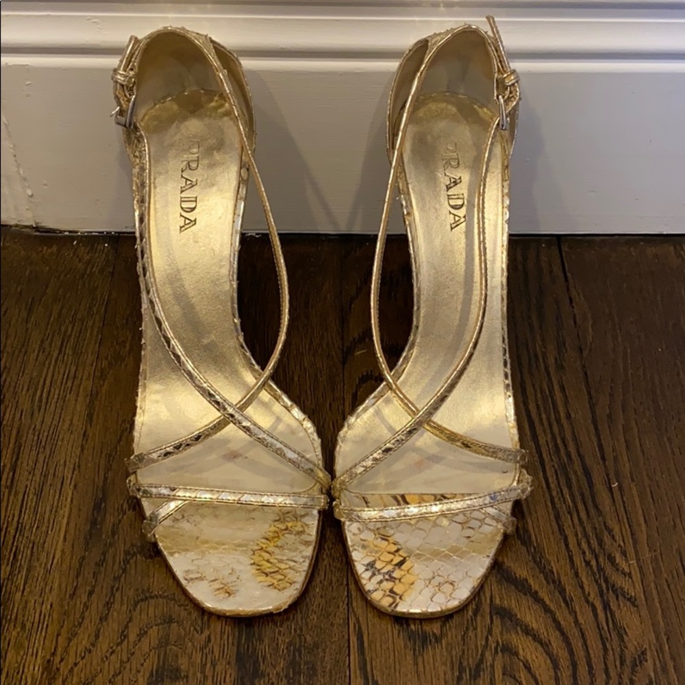 Prada Gold Snakeskin Strap Sandals